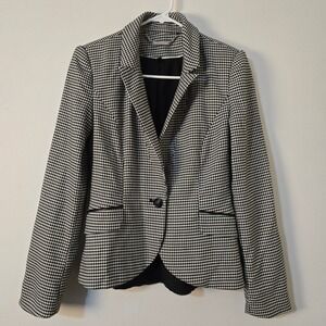 White House Black Market Blazer Houndstooth Womens 2 Black White Jacket